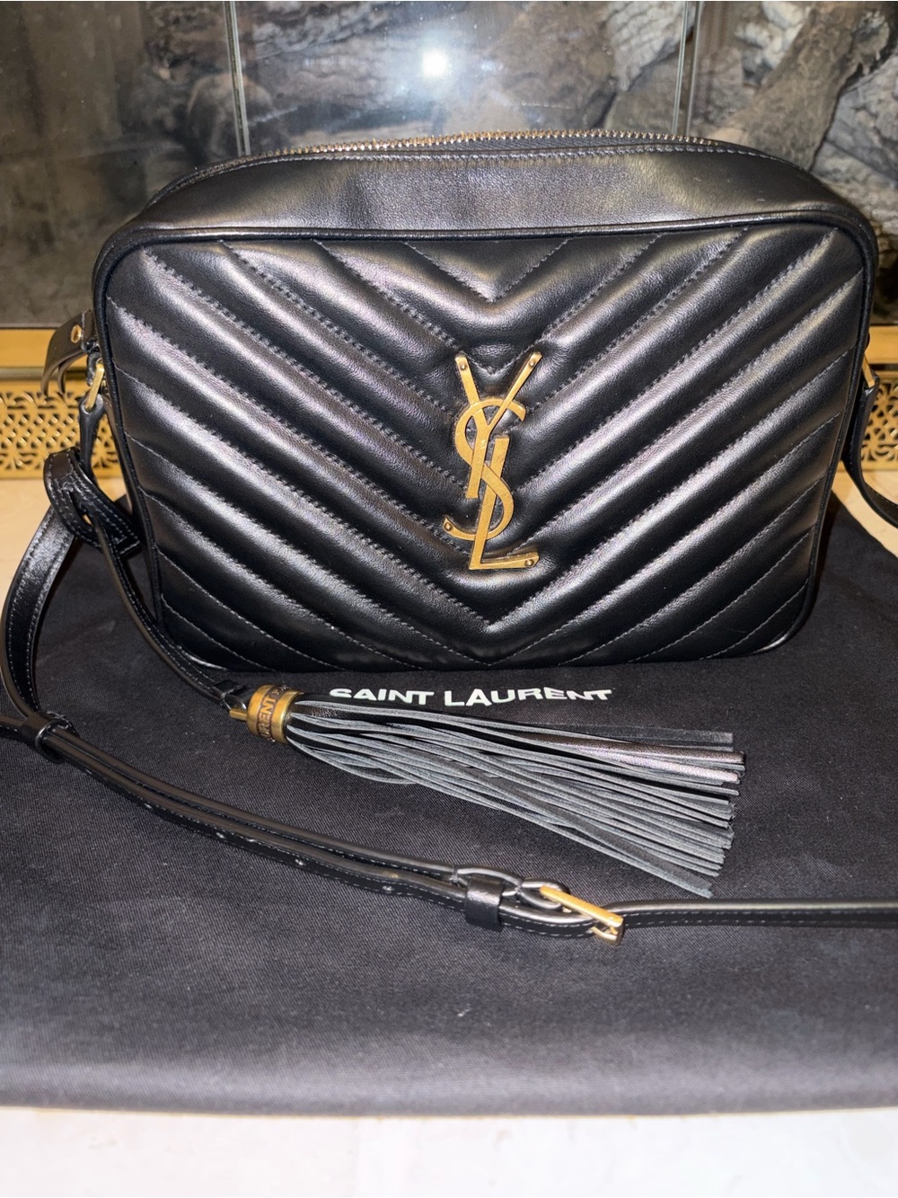 Saint Laurent Black Quilted Leather Camera Bag with Tassel